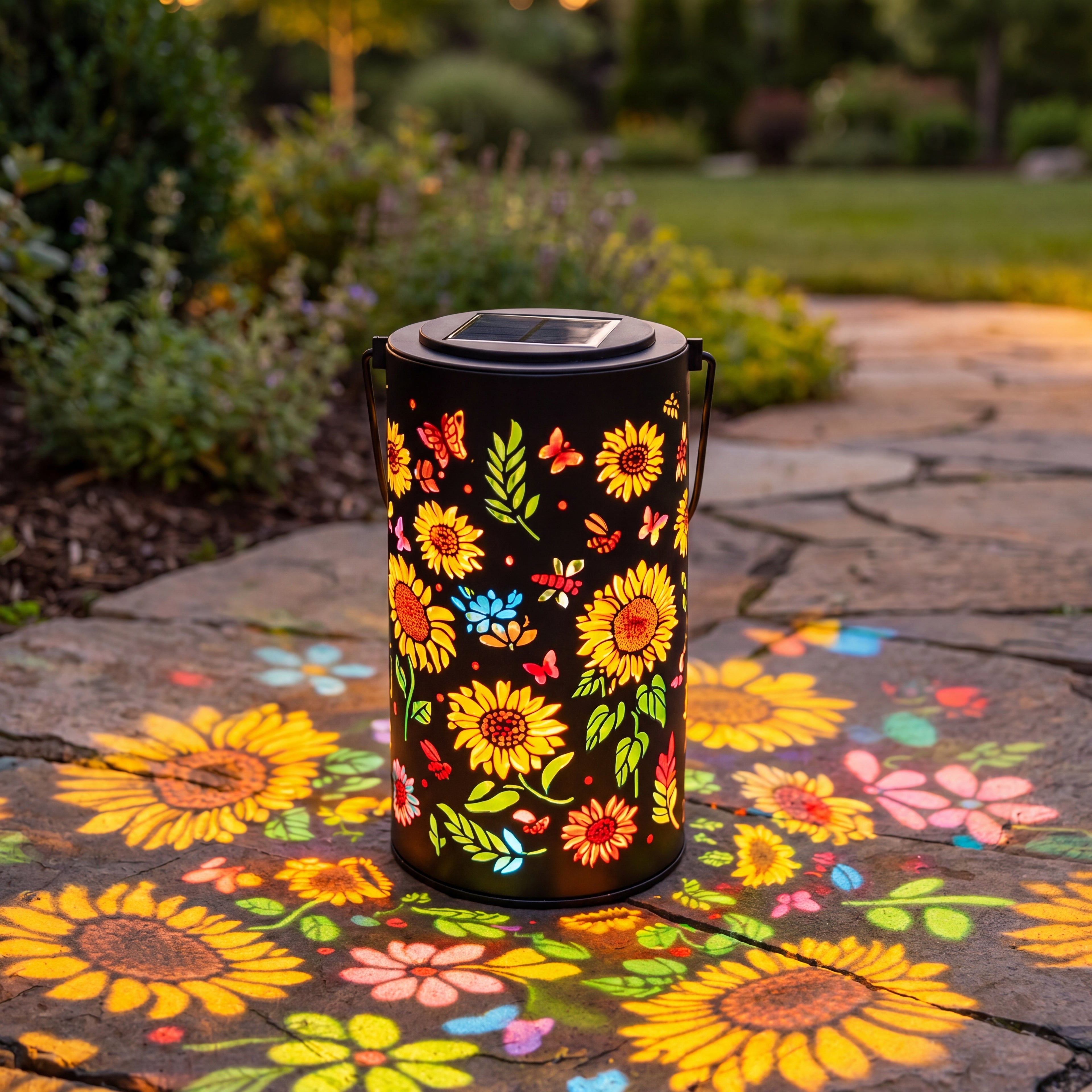 Colorful Sunflower Glow Solar Garden Lantern